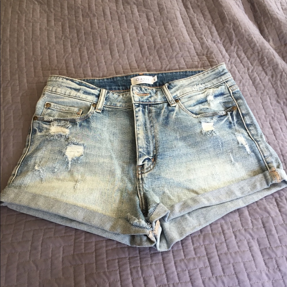 Distressed denim shorts